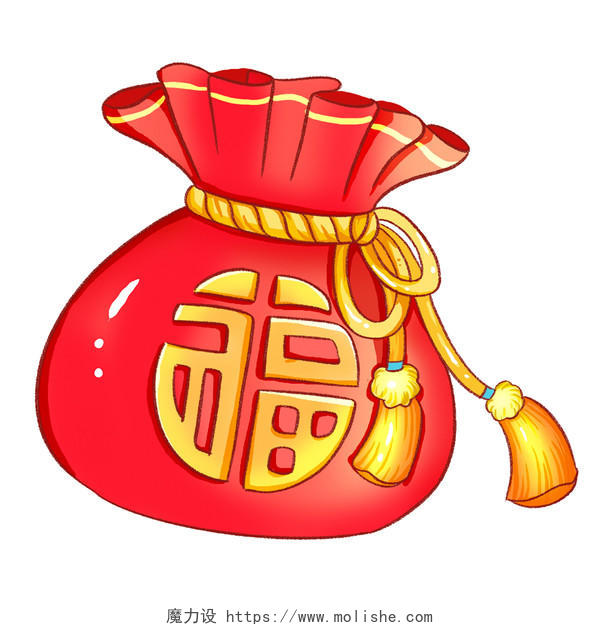 卡通手绘红色新年福袋插画素材元旦春节